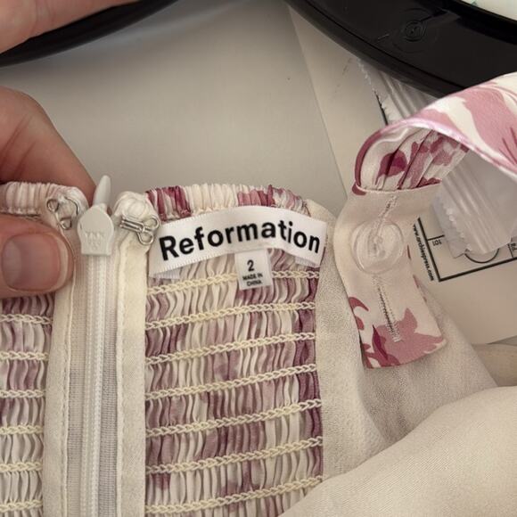 Reformation Earl Silk Square Neck Maxi Dress Size 2 Crista Pink Floral - Picture 4 of 5